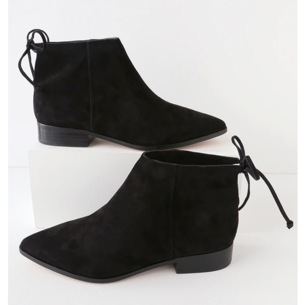 SPLENDID Niva Pointed Toe Fashion Booties Black Suede Leather Flat Ankle Boots 8 - Picture 5 of 6